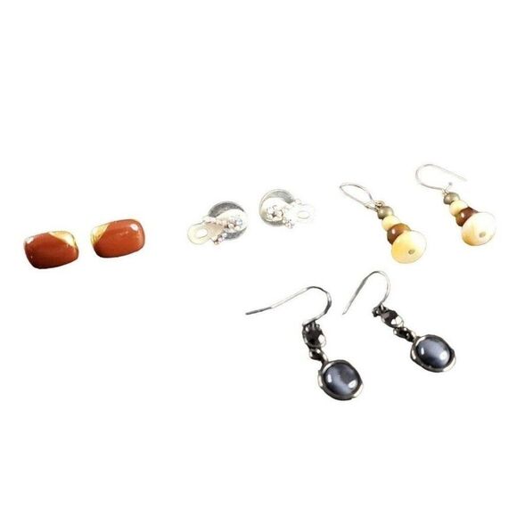 VINTAGE Costume Jewelry- Gold Silver Tone Beaded Gem Stone Pierced Earrings Lot - Picture 2 of 13